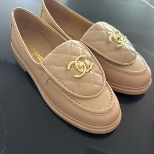 Chanel Beige Quilted Loafers
